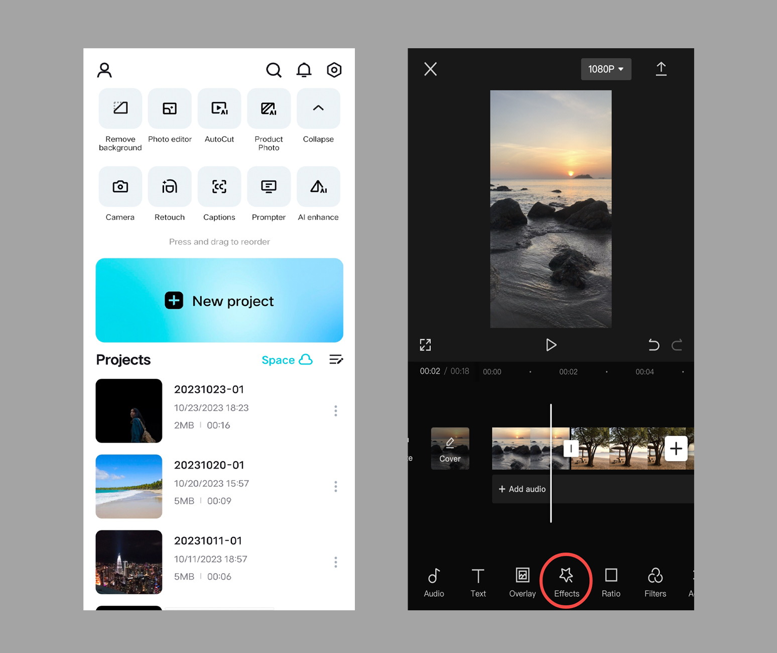 ghép 2 video thành 1 trên capcut - reference image