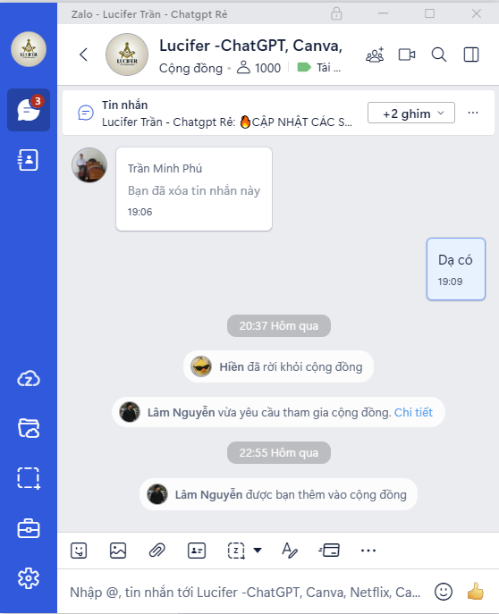 Nhóm trên 1000 thành viên là khách hàng đã chuyển đổi