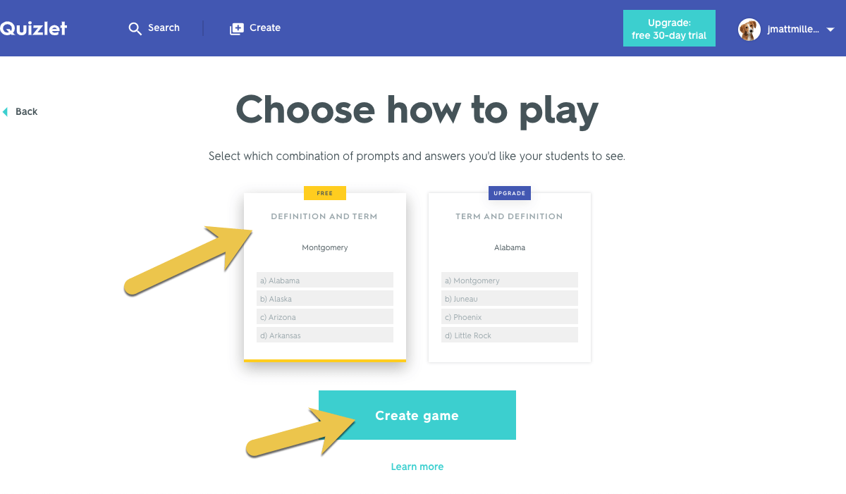cách tạo trò chơi trên quizlet - reference image